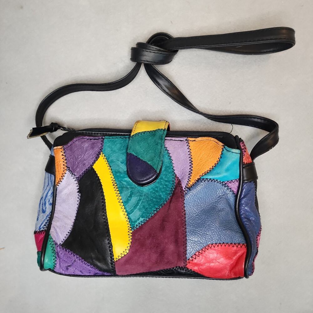Multicolor Leather & Suede‎ Patchwork Shoulder Bag Crossbody Boho Y2K Whimsigoth